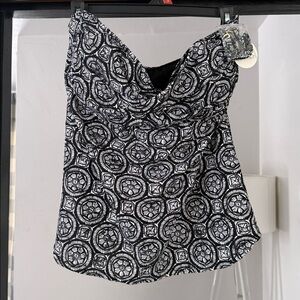 Women’s Black & White Print Tankini Top, XXL